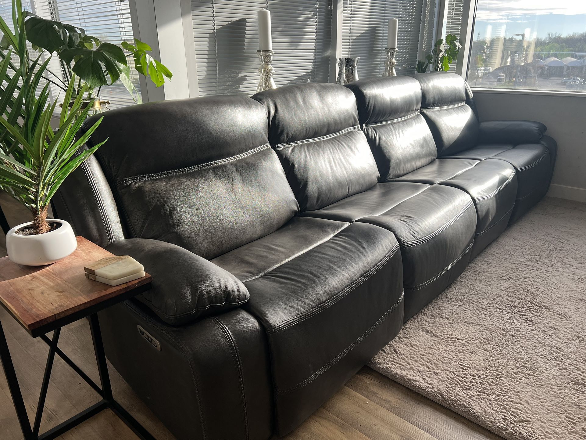 Power Recline Leather Sectional with Wireless Charging