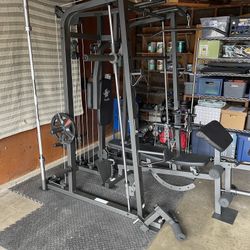 Vesta Fitness Smith Machine 1001 w/Bench Attachment | 245lb Cast Iron Olympic Weights | 7ft Olympic Bar | Fitness | Gym Equipment | FREE DELIVERY 🚚 