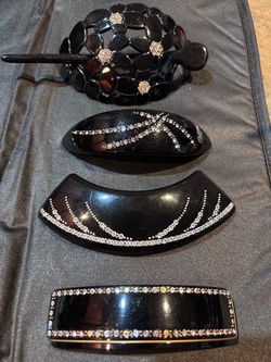 Vintage retro rhinestone black hair barrette clip made in France