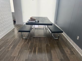 Modern Dining Table with Two Benches