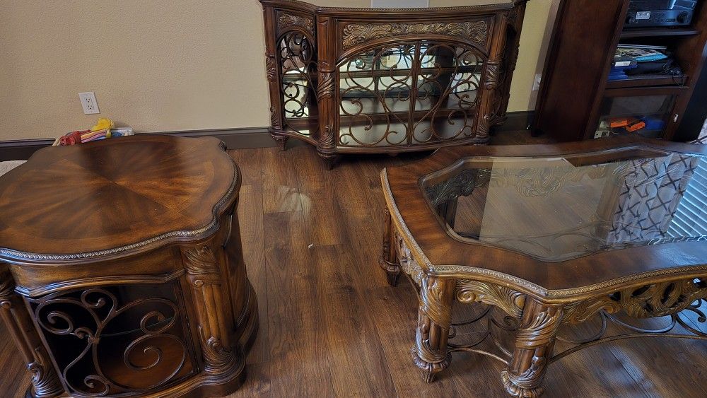 3 PC Aico Coffee Table Console TV Stand Set Living Room