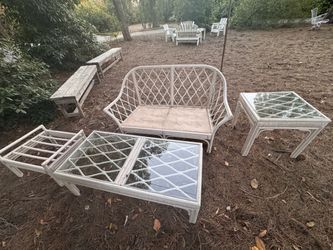 Vintage rattan patio set with glass top Vintage rattan patio set with glass top