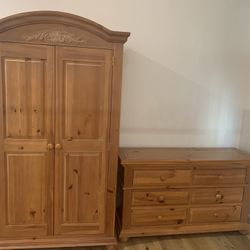 Broyhill Solid Pine Armoire & Chest Set