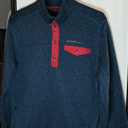 Eddie Bauer L Radiator Sweater Snap Mock Neck Pullover Knit Mens