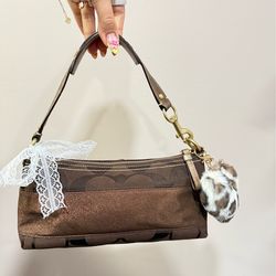 Coach Brown Shimmery Baguette Bag with wallet
