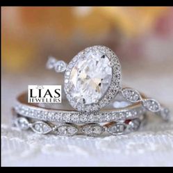 New 18k White Gold Wedding Ring Set 