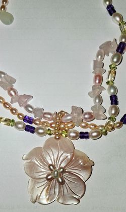 Pretty Pink Hawaiian Design Nackles With Pearl  and Gemstone 