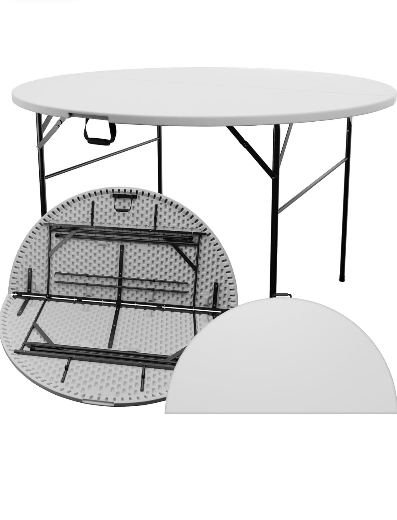 $89 ROUND 5FT FOLDING TABLE, HEAVY DUTY, FOLDING.