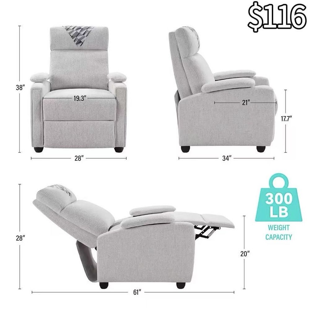 😀 Recliner Chair, Classic Traditional Manual Adjustable Linen Reclining Chair with Cup Holder, Thick Seat Cushion and Backrest