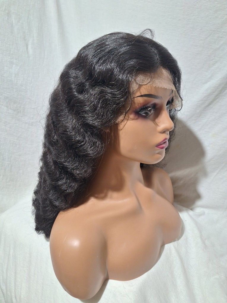 Human Hair Blend Lace Front Wig. 24 Inches. Curling Iron Safe