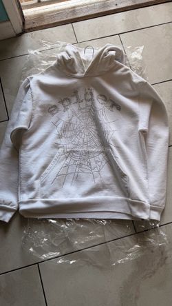 sp5der white rhinestone hoodie 100% authentic