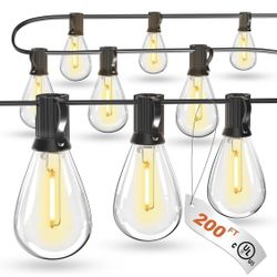 Luckystyle 200FT LED Outdoor String Lights With 60+2 Edison Shatterproof Waterproof Bulbs