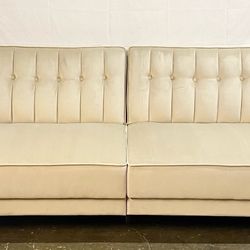 Tufted Transitional Futon/sofa/couch , Tan Velvet *Free Delivery*