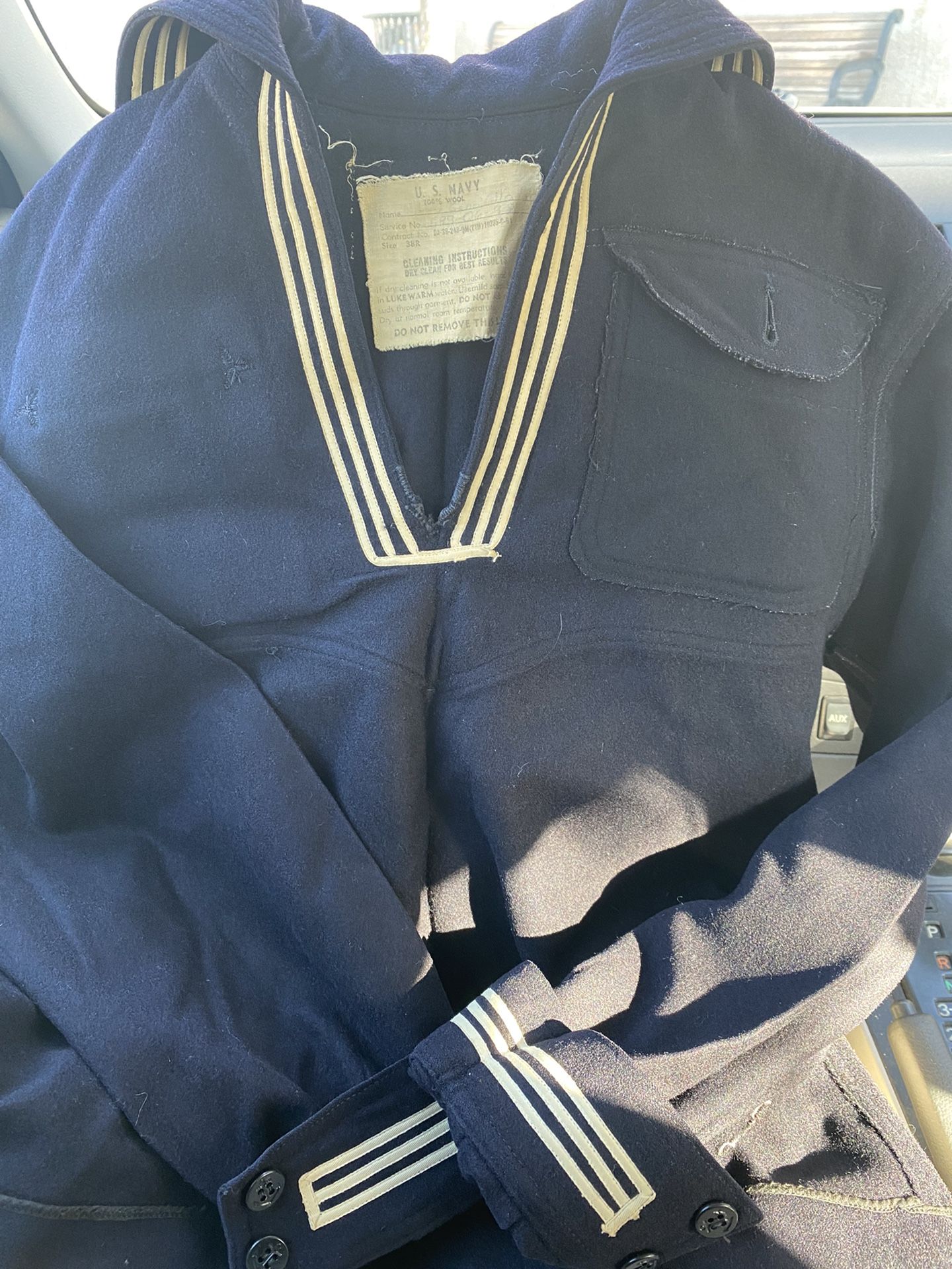 WWII WW2 Navy Uniforms. 3 Dress Blues Tops, 1 White Top And Pant