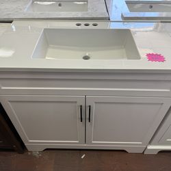 Southfield 37 in. Single Sink White Bath Vanity with Engineered Solid Surface Top