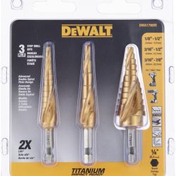 DEWALT Step Drill Bit Set:3 Piece, Titanium Nitride Coated, 31 Hole Sizes, 1/8 in to 7/8 in, 1/4 in Shank Hex Size (DWA1790IR)