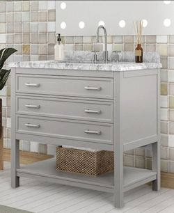 Brand New Grey 37'Inch Bathroom Vanity w Marble Sink Countertop