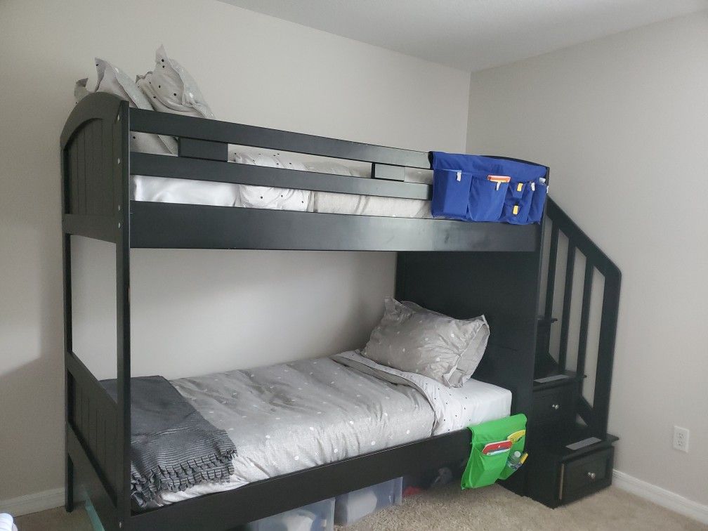 Twin Bunk Beds with 4 Side Drawers
