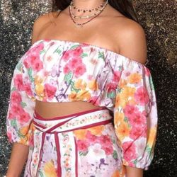 Summer Flower Print Jumpsuit And Sumer Florwer Print 2pcs Set
