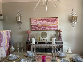 Dining Room Set / Decor ( mirrored Table Setup + Wall Art + Decor)