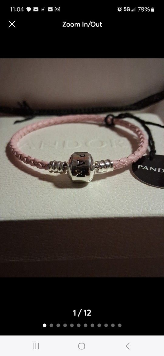 Pandora Authentic Brand New Pjnk Braided Leather Sterling Leather Clap SHIMMERING Bracelet