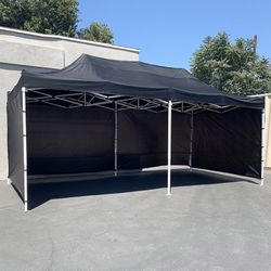 (New) $205 Black Heavy-Duty 10x20 ft Canopy Ez Pop Up Tent w/ 4 Sidewalls 