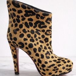 Christian Louboutin Leopard Pony Hair Ankle Booties Red Bottom