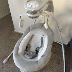 Ingenuity InLighten 2-in-1 Baby Swing & Rocker with Vibrations, Swivel Seat, Easy-Fold, Sounds & Lights, 0-9 Months Up to 20 lbs (Spruce)