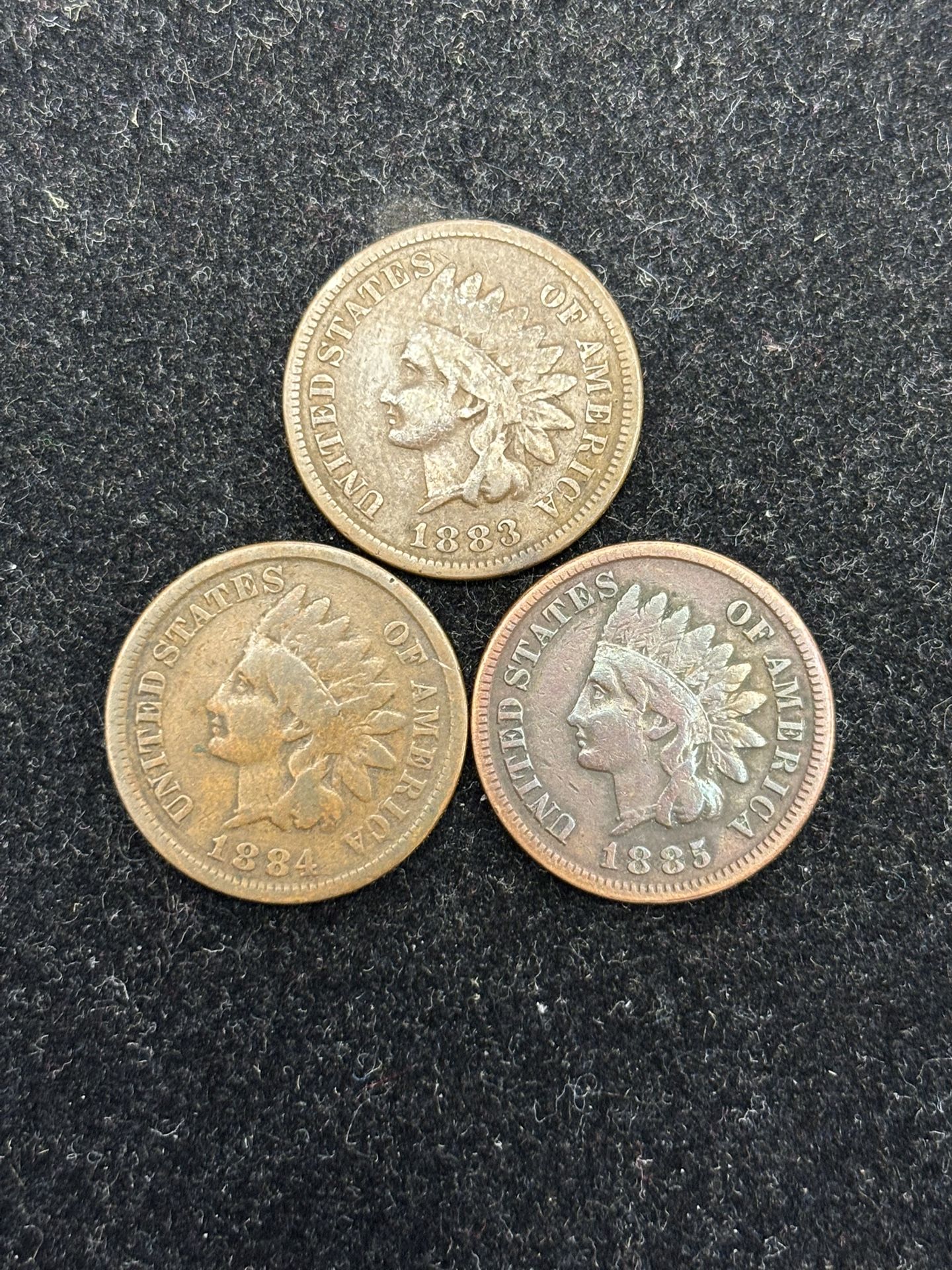 Set of 1883 to 1885 Indian Head Cents -- LOW COST BETTER DATE COINS! —SHIPPING AVAILABLE!!