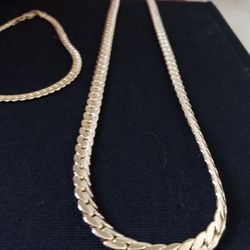 Gold 18k Deep Gold Chain Necklace And Bracelet Jewelry 