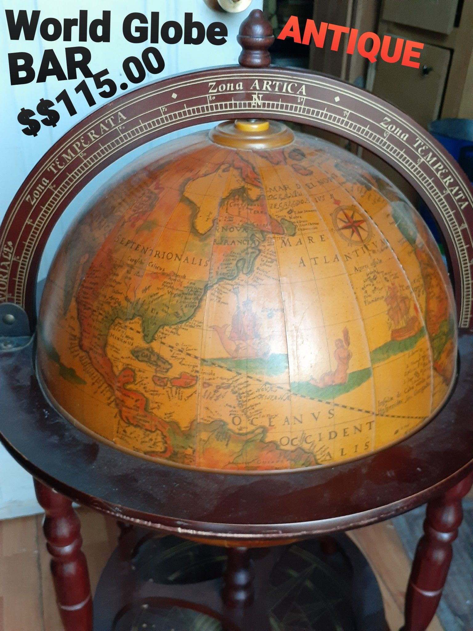 Antique World Globe Bar