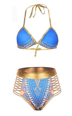 Two piece bikini (blue & gold)