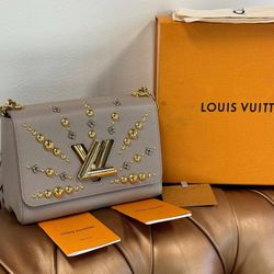 Louis Vuitton Twist Handbag Studded Epi Leather MM Neutral Box Dust Bag