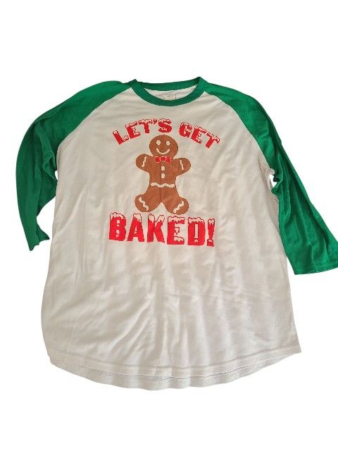 Let's Get Baked Christmas Gingerbread Quater Sleeve Tshirt Size 2xl Unisex Green