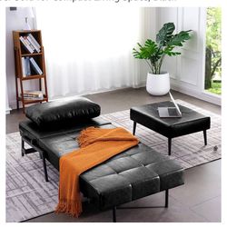  Sofa Bed, Faux Leather Sleeper Chair, Convertible Chair Bed with Hidden Legs and Sturdy Frame, Easy Folding Sleeper Sofa for Compact Living Space, Bl