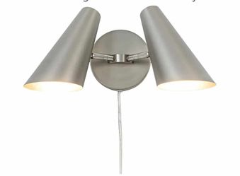 8411: New 2-Light Plug in Wall Sconce, Brushed Nickel Modern Vanity Light Wall Lamp with Rotatable Lampshade Picture Light for Bedroom Living Room Bat