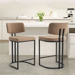 Set of 4, 26in Modern Barrel Bar Stools Counter Height Stools 26 Inch Velvet Counter Stool, Modern Barrel Bar Stool with Comfy Back, Sherpa Upholstere