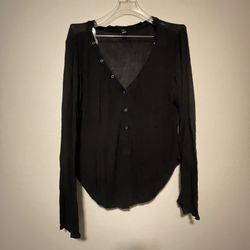 Windsor, Women’s Black Longsleeve Button Front Lightweight Sheer Shirt, Size L