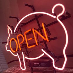 Neon Light Pig Open Sign Lamp Visual Collection Artwork 20"x16”