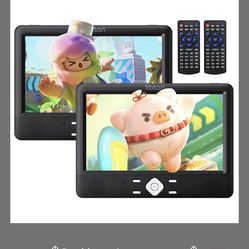 Yoton 10.5" Two Car DVD Players Portable Headrest Dual Screen Play A Same Or Two Different Movies With 6 Hours Rechargeable Battery, 2 Mounting Bracke