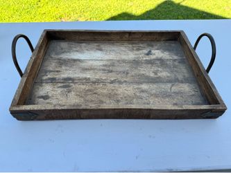 Wood Tray with metal handles