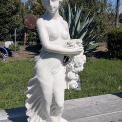 32" Classical Greek-Style Woman with Flower Garland – Marble Resin Statue


