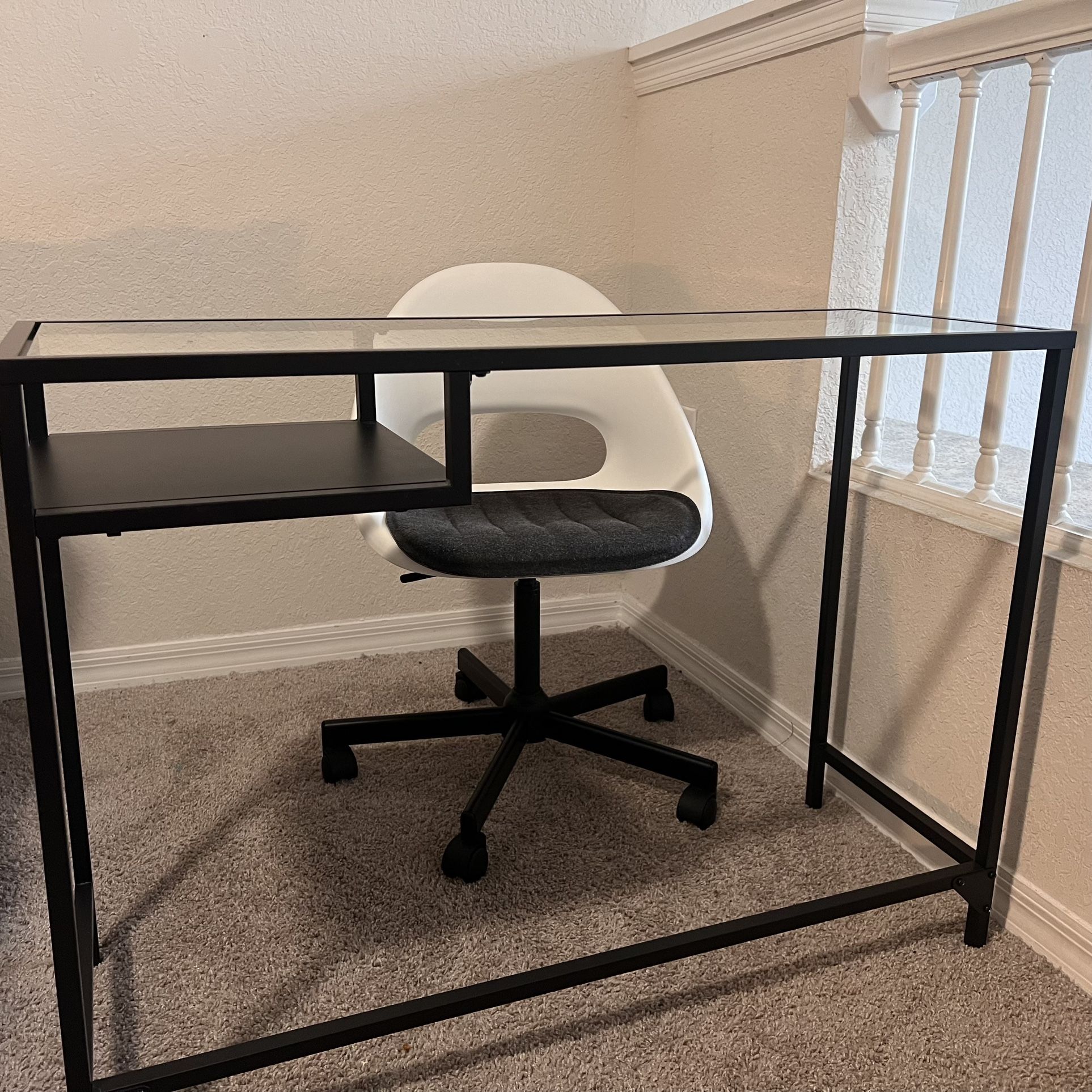 Glass Top Desk And Retro Swivel Chair 