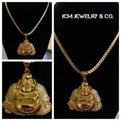 14K Gold Plated Miami Cuban Chain With Icy Buddha Pendant