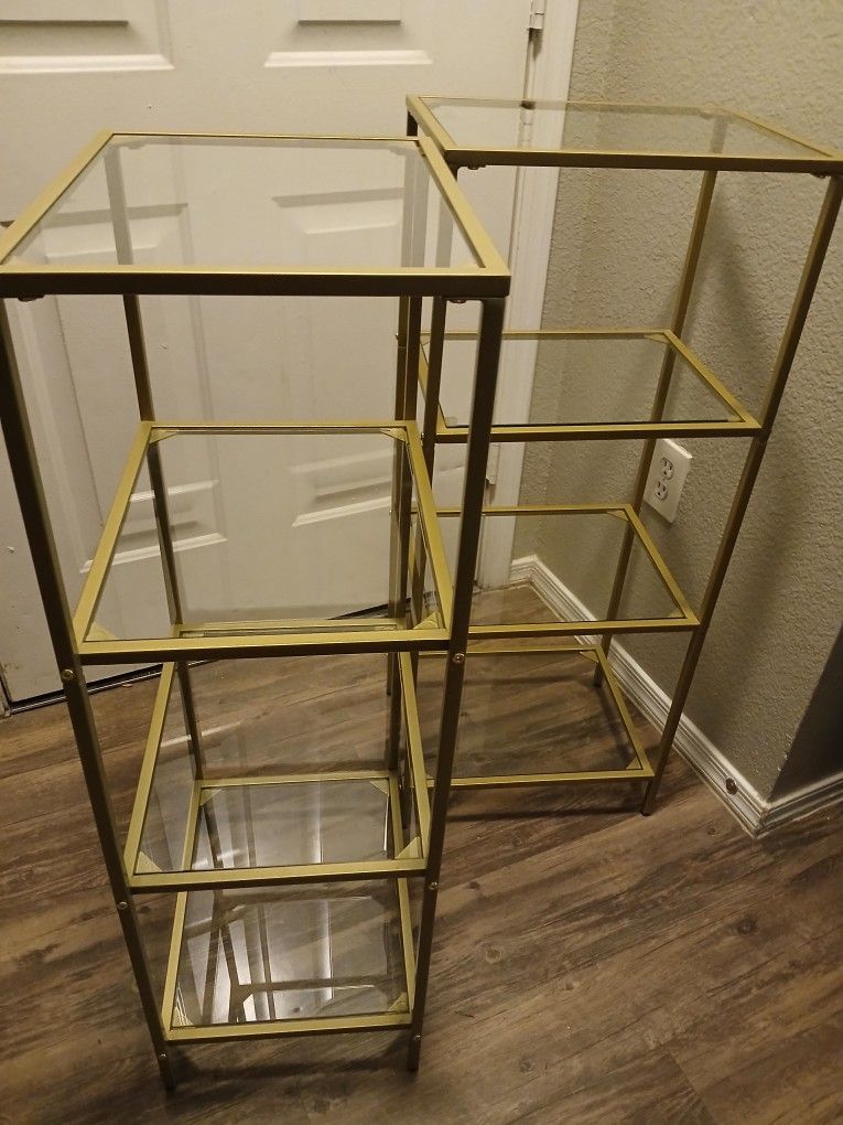2 Retro Gold & Glass display Shelves