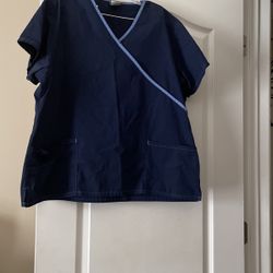 Navy/ Lt Blue Trim Scrub Top M/L Like New