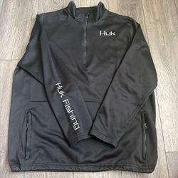 Huk Fishing Pullover 1/4 Zip Fleece Men XL Black Good Performance Sweatshirt EUC
