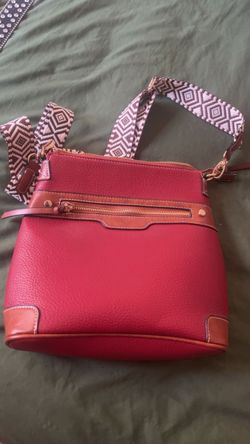 Red Leather Crossbody Bag with Patterned Strap