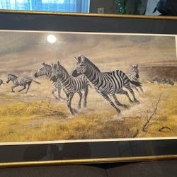 Charles Frace’ Signed Framed Zebras Print 