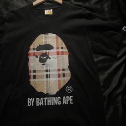 Black X Burberry Print Bathing Ape T Shirt Size Medium 